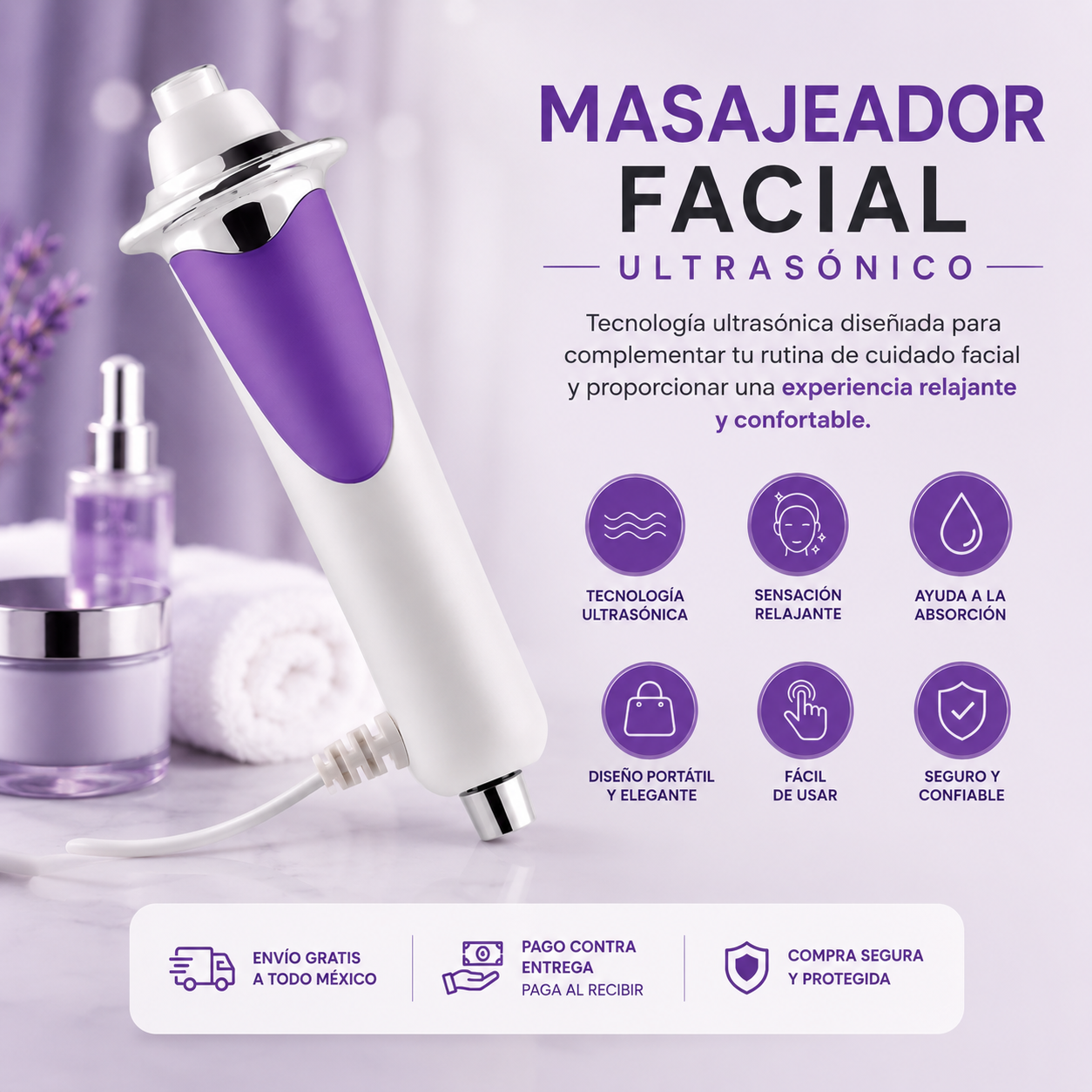 Masajeador facial ultrasónico + acceso a curso completo online