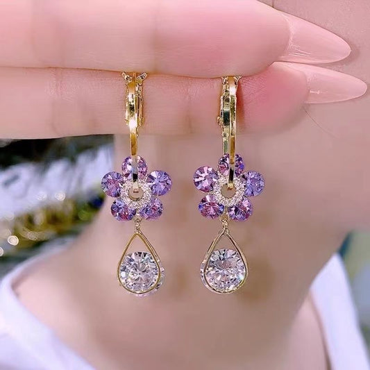 Pendientes de Flor de Diamante Morada - Exclusivo 2024